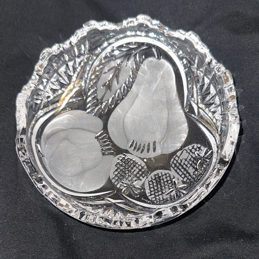 Vintage Crystal Fruit Design Bowl-Signed